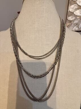 Vintage Silver Tone Multi Strand Chain Necklace 18-24”